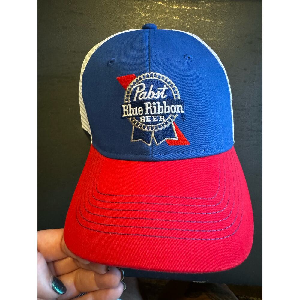 New Embroidered Pabst Blue Ribbon Beer PBR Trucker Snapback‎ Hat Red White